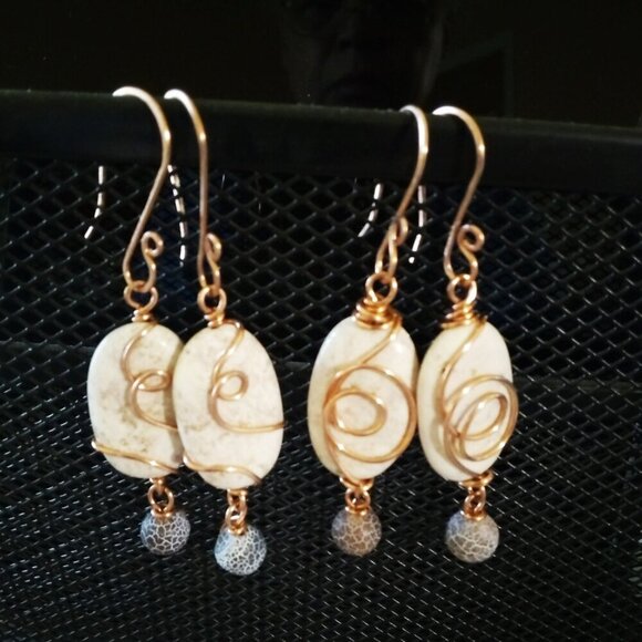 Feminine! Neutral Colors! Natural Stone Beads - Copper Wire Wrapped Design #1 - Picture 6 of 7